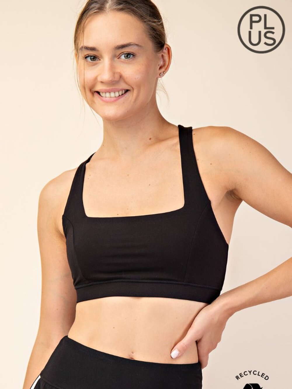 Women's Buttery Athletic Crossback Medium Support Plus Sports Bra Black 1X-3X